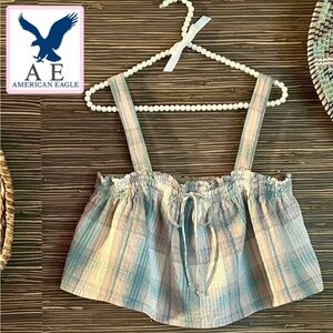 nwot‎ AMERICAN EAGLE crop swing top in pastel plaid - medium